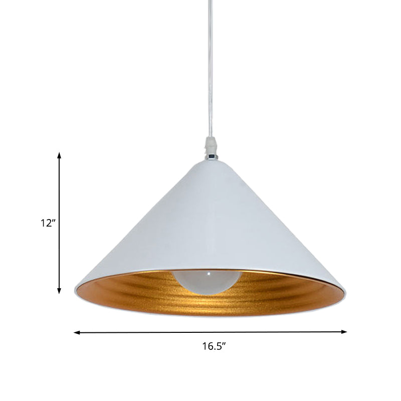 12.5"/16.5" Wide Contemporary Metal Ceiling Lamp Cone Shade with Gold Ripple Inside Black/White Dining Room Hanging Pendant Light