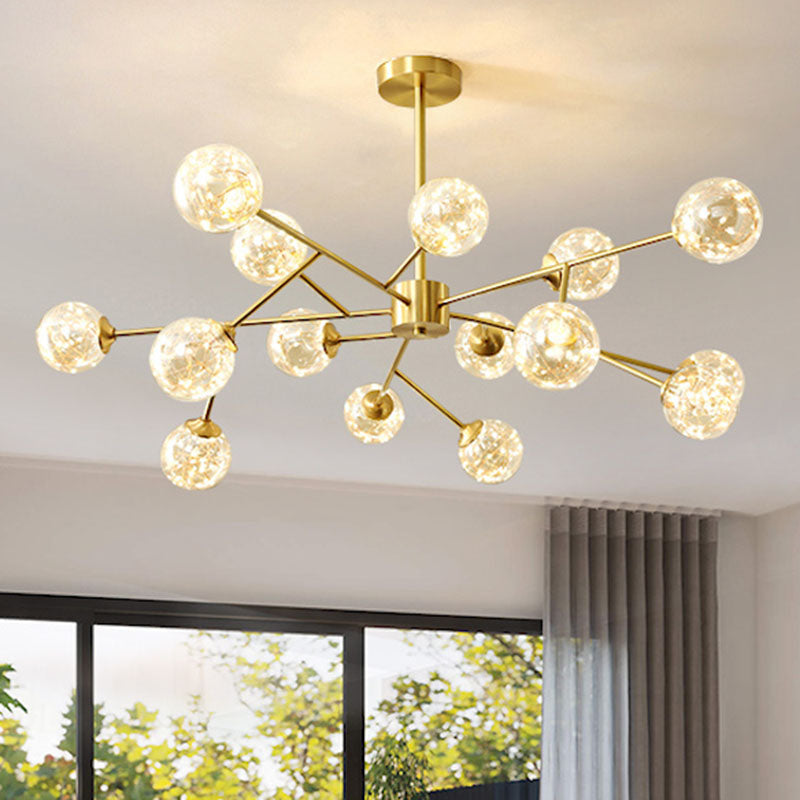 Minimalist Ball Chandelier Lighting Cognac Glass Starry LED Bedroom Hanging Pendant Light