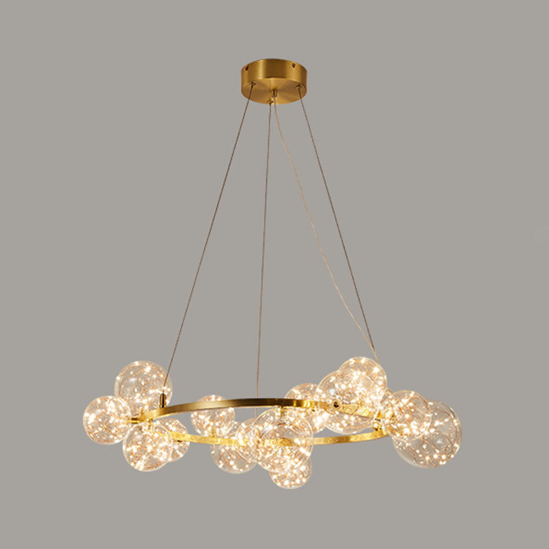 Wohnzimmer LED LED Kronleuchter Lampe Minimale Goldheizenbeleuchtung mit Orb Clear Glass Shade