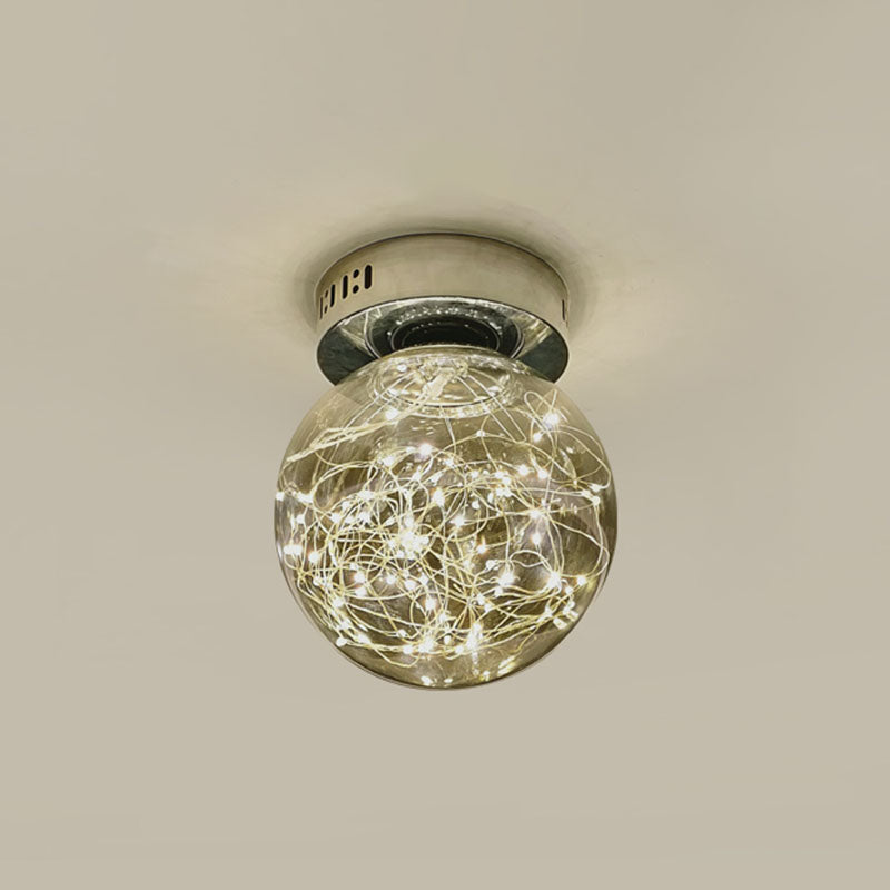 Glass Spherical Flush Mount Lamp Minimalistic LED Close to Ceiling Light for Porch