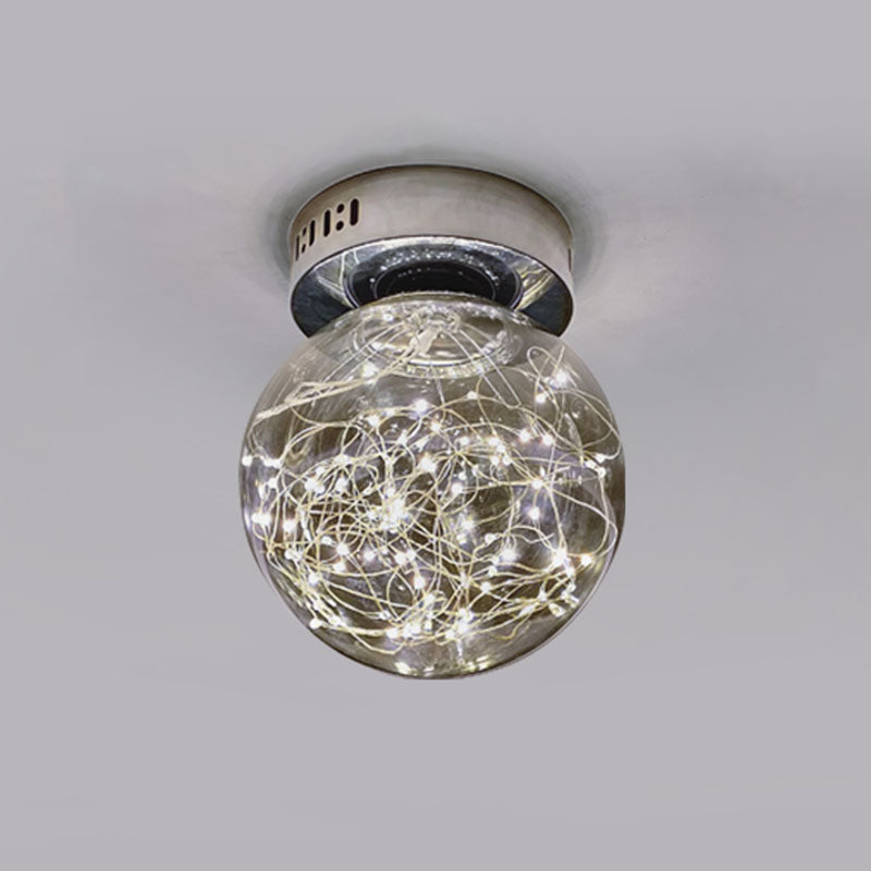 Glass Spherical Flush Mount Lamp Minimalistic LED Close to Ceiling Light for Porch