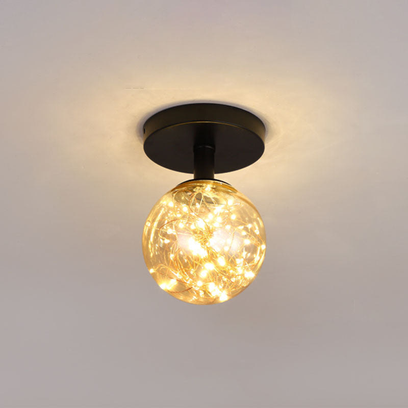 Glass Spherical Flush Mount Lamp Minimalistic LED Close to Ceiling Light for Porch