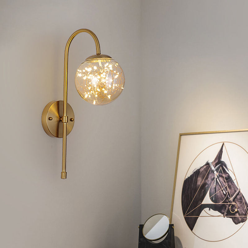 Ball Glass Wall Light Sconce Minimalist LED Gold Wall Lighting with Gooseneck Arm