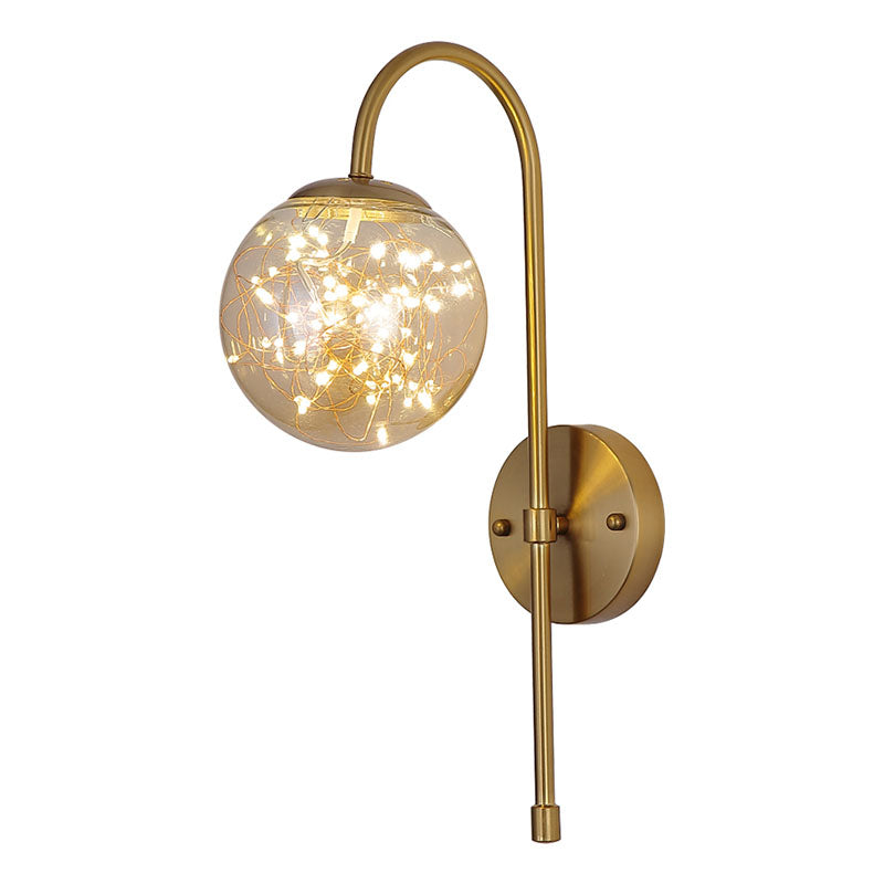 Ball Glass Wall Light Sconce Minimalist LED Gold Wall Lighting with Gooseneck Arm