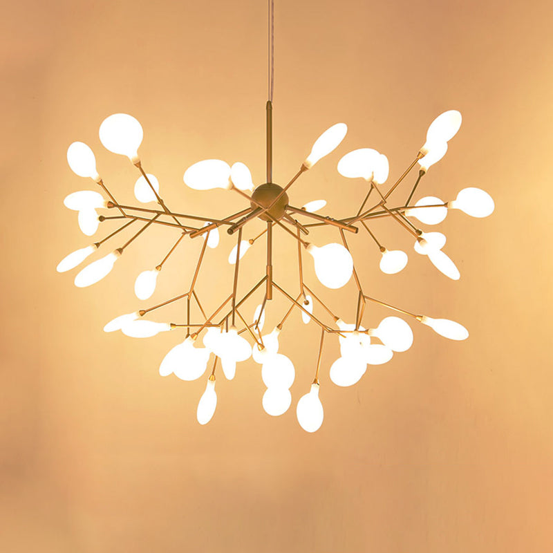 Simplicity Leaf Chandelier Lamp Acrylic Living Room LED Drop Pendant with Branch-Like Wireframe