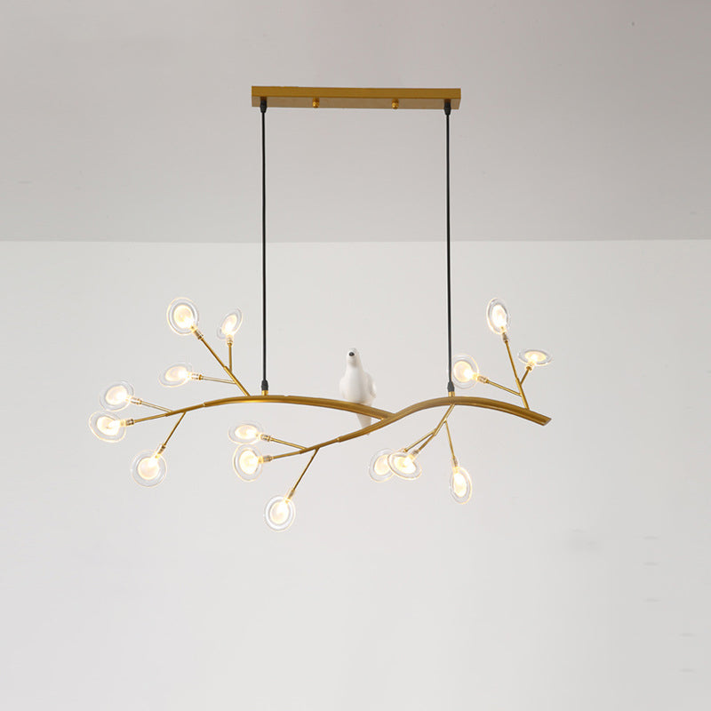 Branch Dining Room Island Pendant Light Acrylic LED Contemporary Hanging Lamp Kit with Bird Decoration