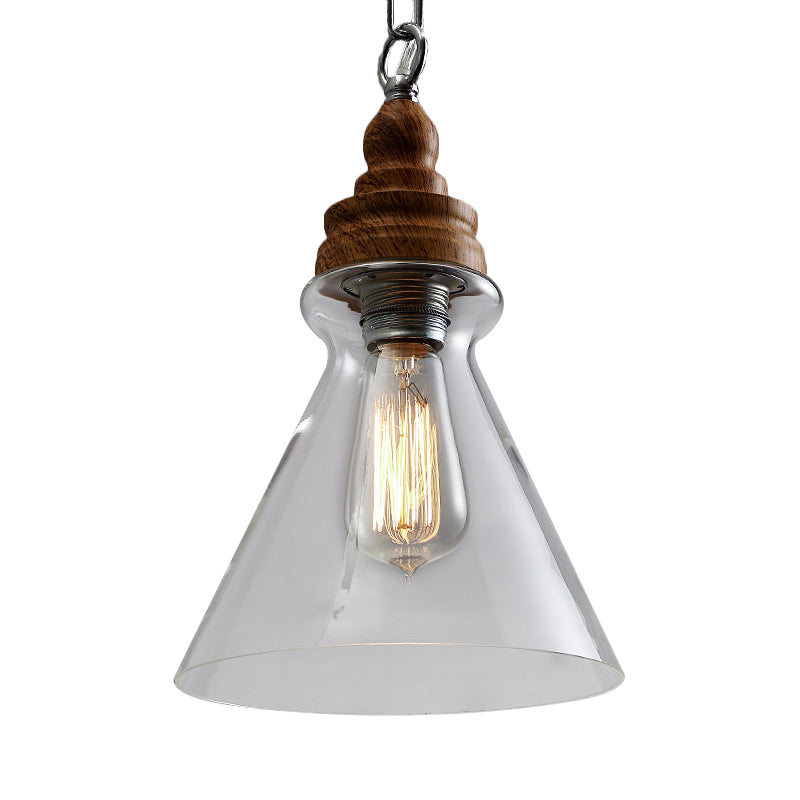 Globe/Bowl/Cone Clear Glass Pendant Lighting Modernist 1 Light Brown Ceiling Lamp Kit with Chain for Restaurant