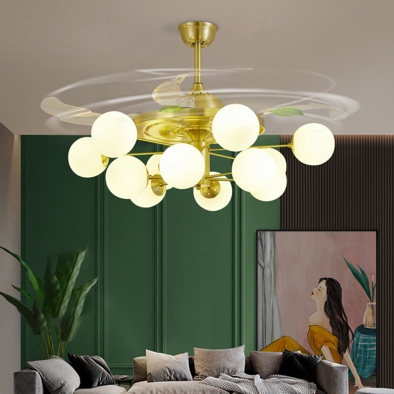 Blatt Acrylhänge Lüfter leichte moderne LED -Halbflush -Halterung für Wohnzimmer, 3 Klingen