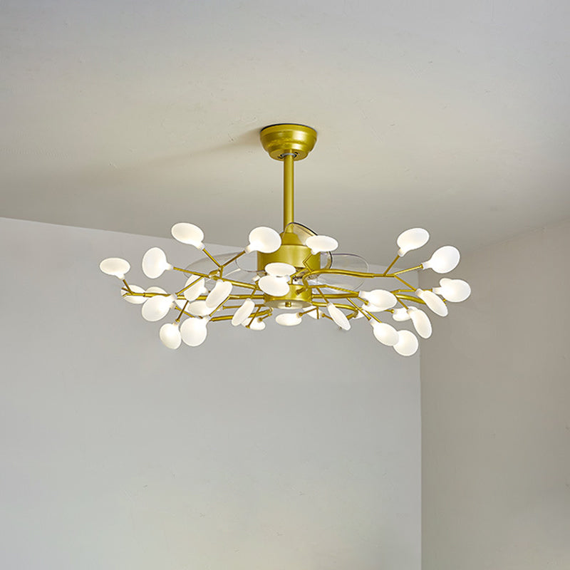 Blatt Acrylhänge Lüfter leichte moderne LED -Halbflush -Halterung für Wohnzimmer, 3 Klingen
