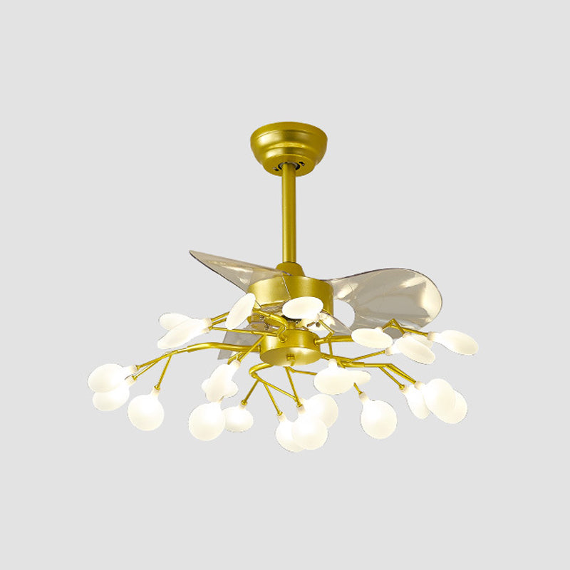 Blatt Acrylhänge Lüfter leichte moderne LED -Halbflush -Halterung für Wohnzimmer, 3 Klingen