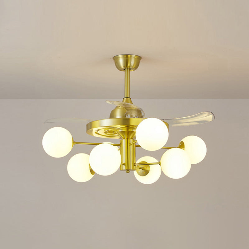 Blatt Acrylhänge Lüfter leichte moderne LED -Halbflush -Halterung für Wohnzimmer, 3 Klingen