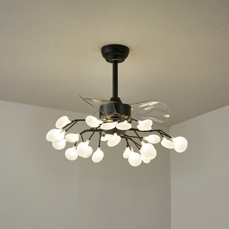 Blatt Acrylhänge Lüfter leichte moderne LED -Halbflush -Halterung für Wohnzimmer, 3 Klingen