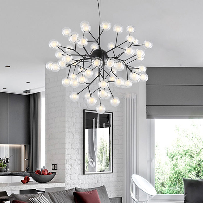 Simplicity LED Chandelier Lamp Bubble Pendant Lighting with Dual Glass Shade for Living Room