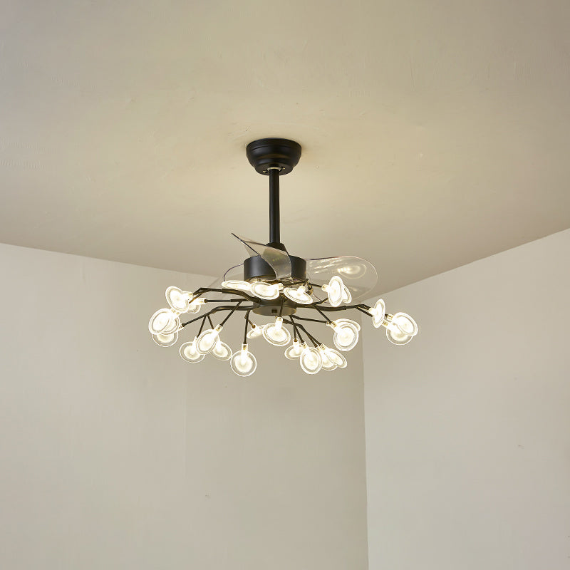 3-Blade Acryl Firefly Deckenlüfter Leicht minimalistische LED-Semi-Flush für Wohnzimmer