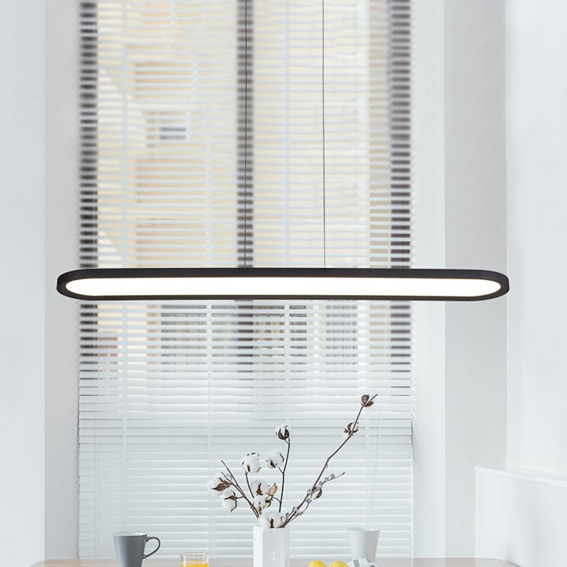 23.5"/35.5"/47" Wide Oval Acrylic Ceiling Pendant Simple LED White/Black/Brown Island Light in Warm/White/Remote Control Stepless Dimming Light