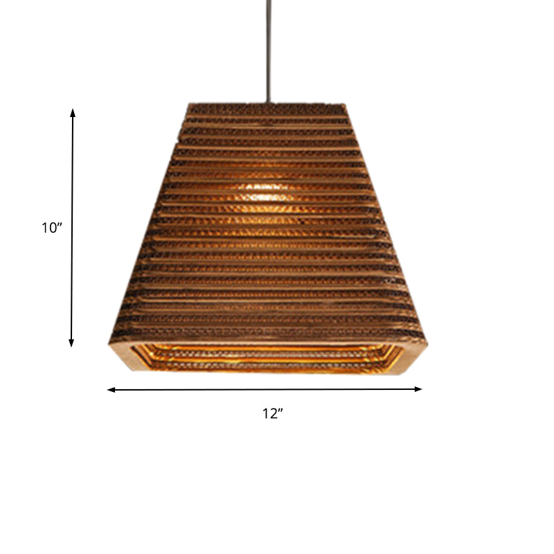 Paper Trapezoid Suspension Lamp Asian Style 1 Light Hanging Pendant over Dining Table