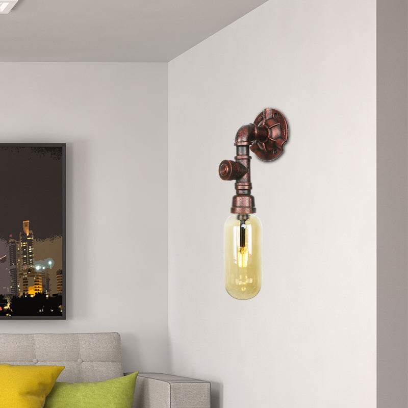 1 Leichte Bernsteinglaswand Lampe Industrie verwitterte Kupfer Oval Schatten Schlafzimmer Leuchte, 9,5 "/10"/12 "H