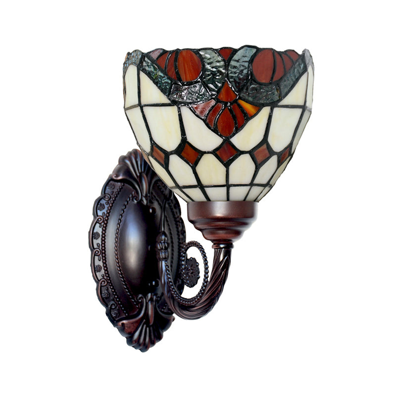 Baroque Grid Bowl Wall Lamp 1 Head Stained Art Glass Wall Light Fixture in Black
