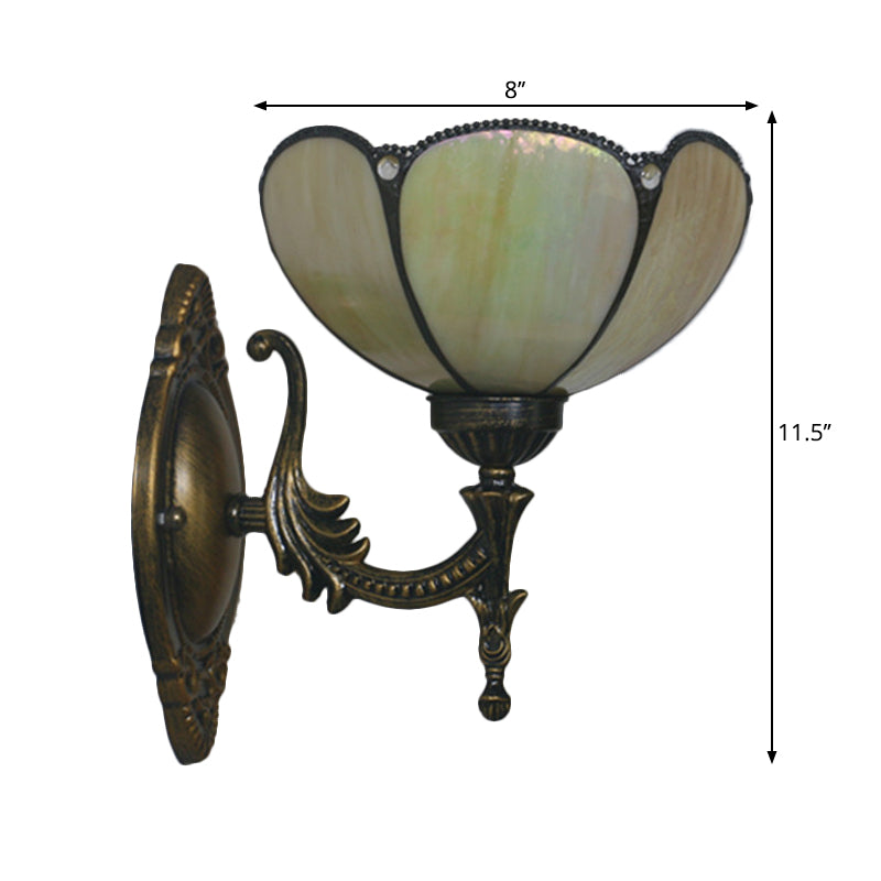 1 Head Corridor Wall Sconce Light Mediterranean Brass Wall Lighting with Geometry Cut Glass Shade