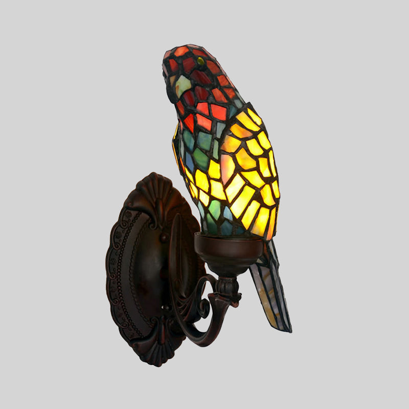 Parrot Shaped Sconce Light Victorian Cut Glass 1 Light Green Wall Mounted Lighting with Swirled Arm