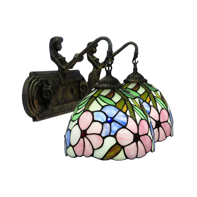 Tiffany Floral Bowl Wall Lamp Sconce Hand Cut Glass Wall Mount Lighting in Brass