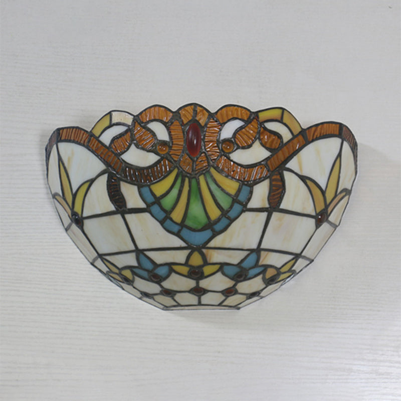 1-Head Flush Wall Sconce Tiffany Style Bowl Shade Stained Glass Wall Light Fixture