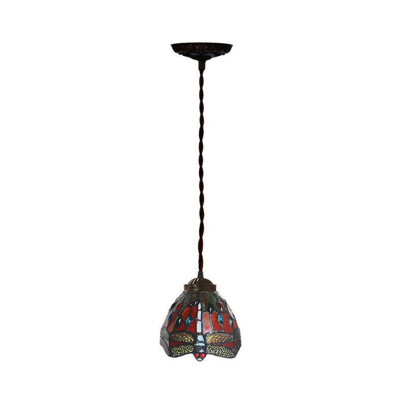 1-bulb eetkamer hanglight kit tiffany rode libel patroon hanglamp met koepel gekleurd glazen schaduw