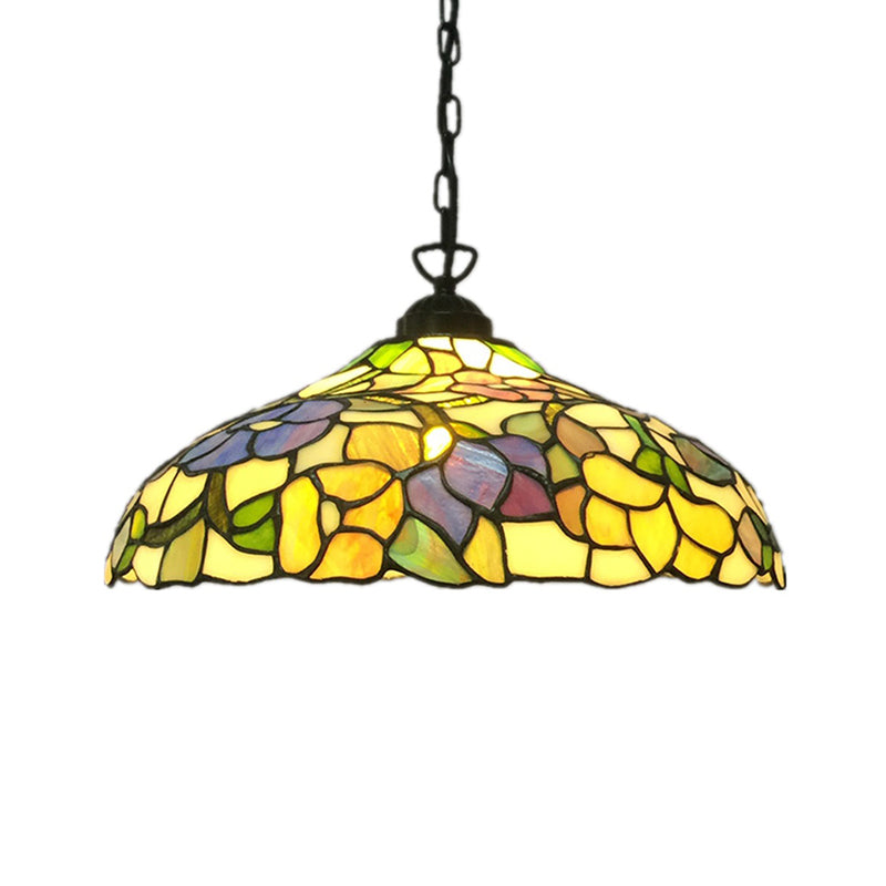Plafond de grange en verre coupé Pendant Victorien 1-Light Yellow Hanging Lightture avec motif floral