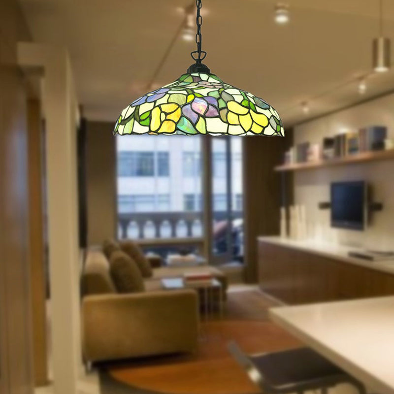 Gesneden glazen schuur plafond hanger Victoriaans 1-licht geel hangend lichtarmatuur met bloemenpatroon