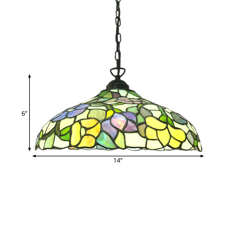 Plafond de grange en verre coupé Pendant Victorien 1-Light Yellow Hanging Lightture avec motif floral