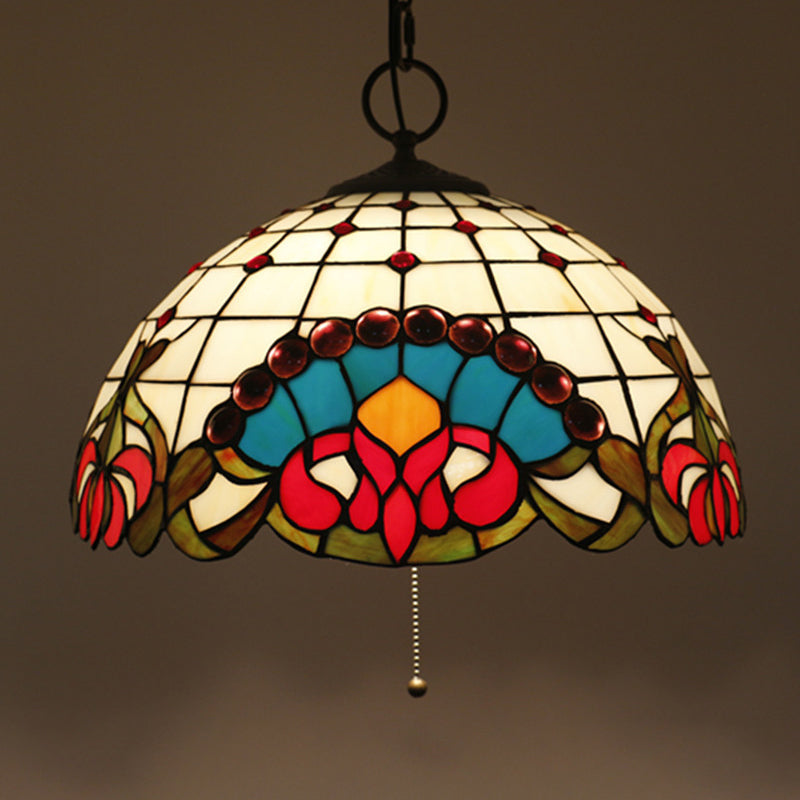 Lámpara de colgante de vidrio cortado en el tazón victoriano victoriano de 3 luces para el techo colgante para el comedor
