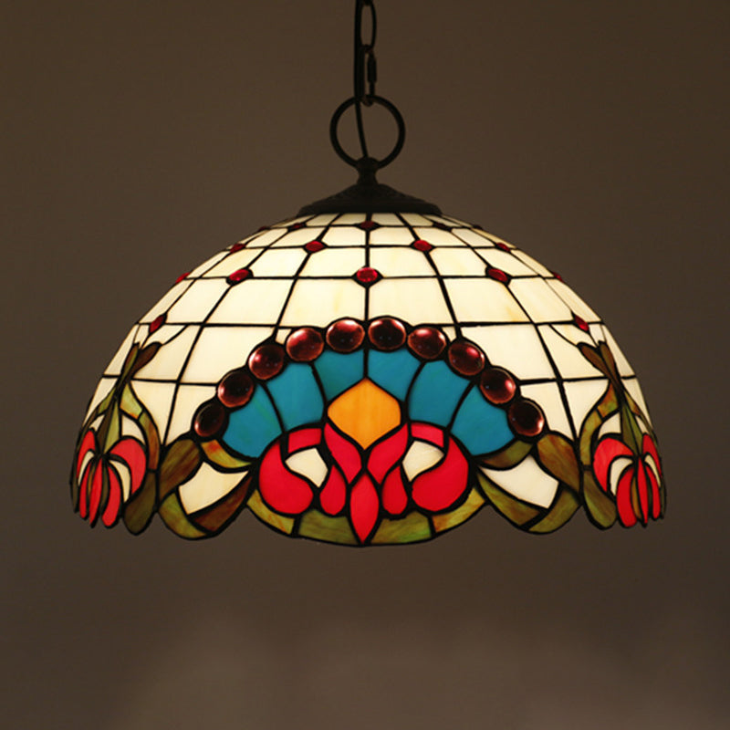 Lámpara de colgante de vidrio cortado en el tazón victoriano victoriano de 3 luces para el techo colgante para el comedor