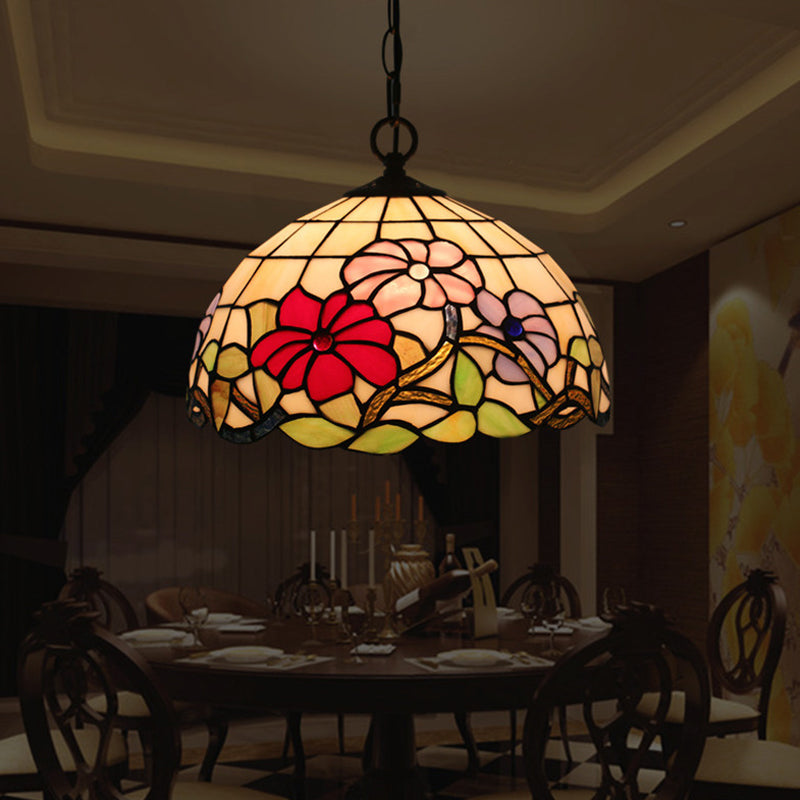 1-bulb eetkamer drop lamp tiffany zwart bloemen patroon hanger lichtkit met koepel handgesneden glazen schaduw