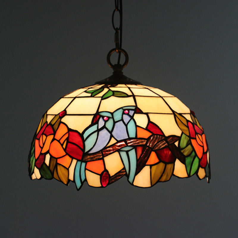 1-bulb eetkamer drop lamp tiffany zwart bloemen patroon hanger lichtkit met koepel handgesneden glazen schaduw
