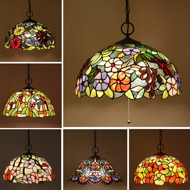 Lustre noir en verre artisanal 3 lumières 3 lampes pendantes méditerranéennes avec motif végétal