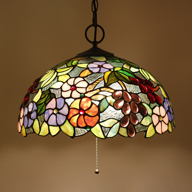Lustre noir en verre artisanal 3 lumières 3 lampes pendantes méditerranéennes avec motif végétal