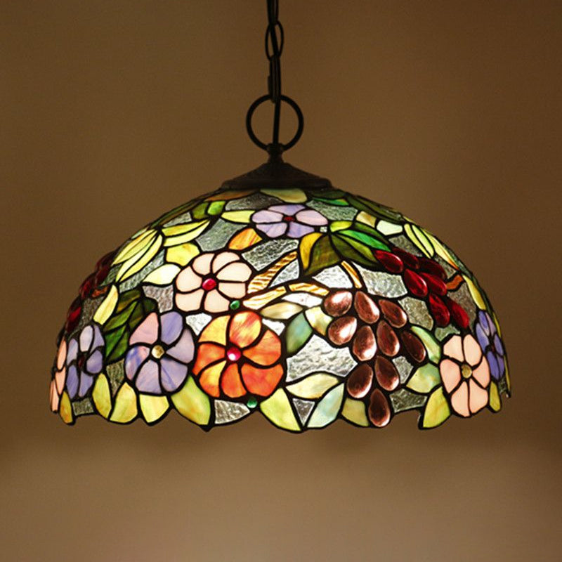 Lustre noir en verre artisanal 3 lumières 3 lampes pendantes méditerranéennes avec motif végétal