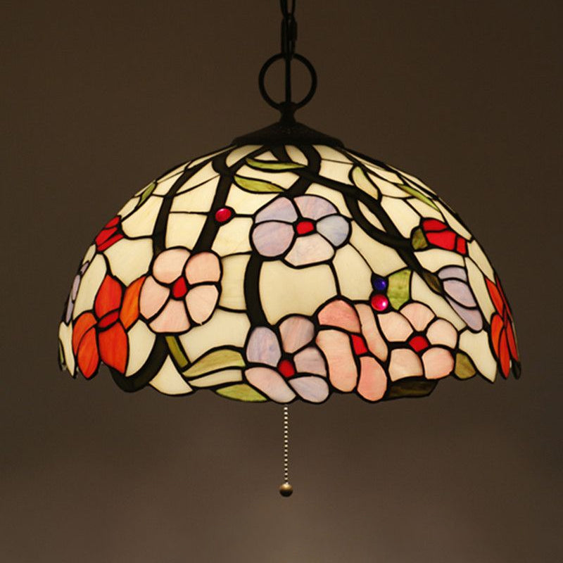 Lustre noir en verre artisanal 3 lumières 3 lampes pendantes méditerranéennes avec motif végétal