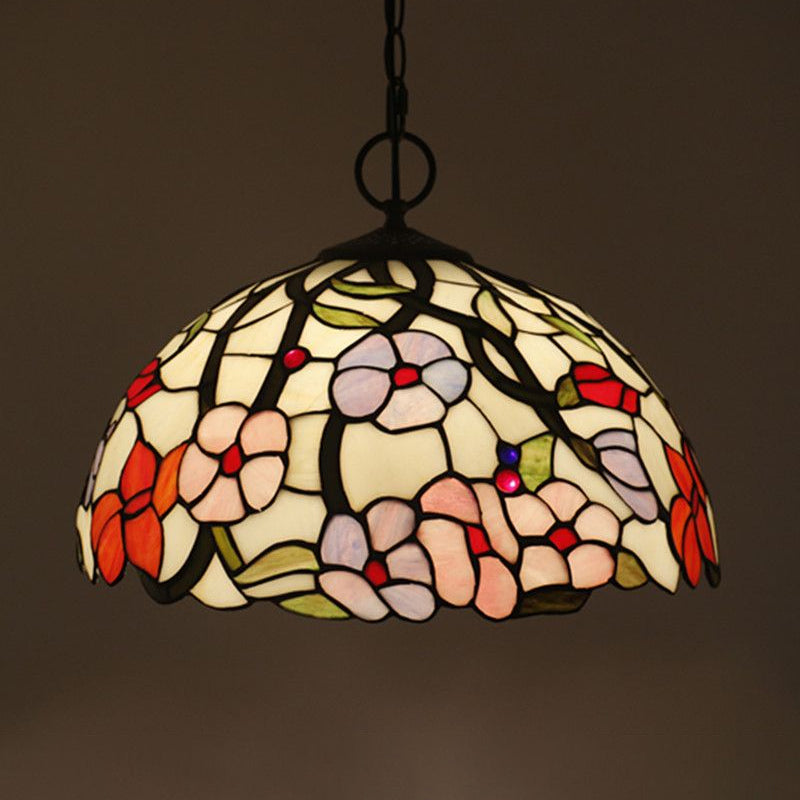 Lustre noir en verre artisanal 3 lumières 3 lampes pendantes méditerranéennes avec motif végétal