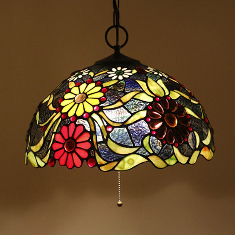 Lustre noir en verre artisanal 3 lumières 3 lampes pendantes méditerranéennes avec motif végétal