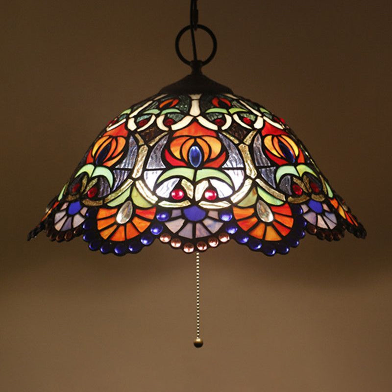 Lustre noir en verre artisanal 3 lumières 3 lampes pendantes méditerranéennes avec motif végétal