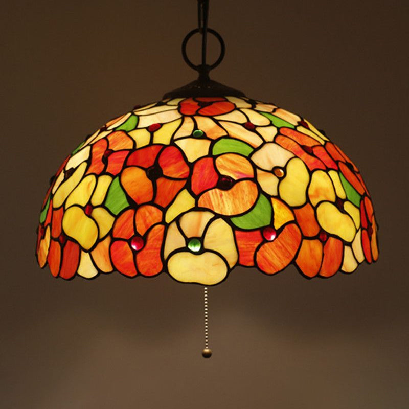 Lustre noir en verre artisanal 3 lumières 3 lampes pendantes méditerranéennes avec motif végétal