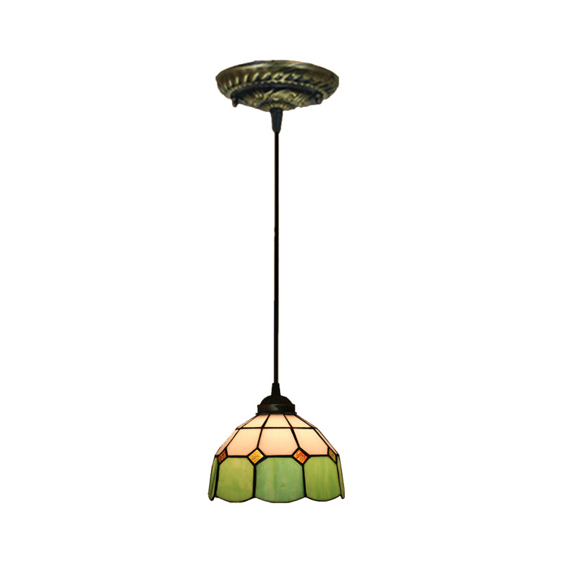 Tiffany Style Domed Drop Pendant 1-Light Stained Art Glass Hanging Ceiling Light