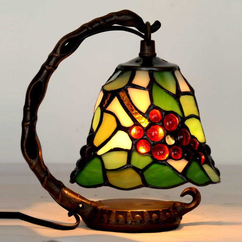 Lumière de cloche verte Baroque 1 Bulbe Éclairage de nuit en verre taché avec motif de raisin