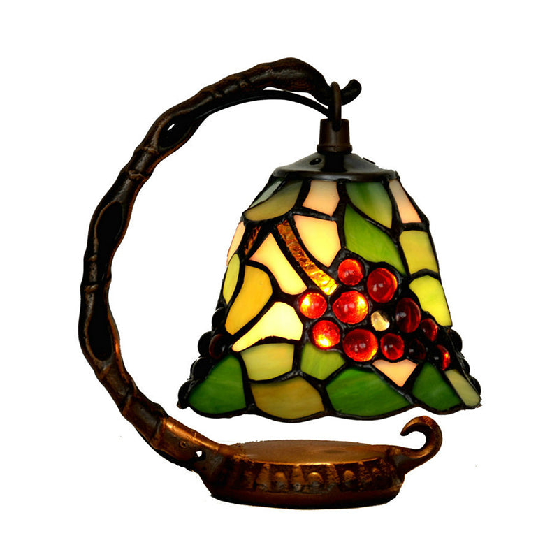 Lumière de cloche verte Baroque 1 Bulbe Éclairage de nuit en verre taché avec motif de raisin