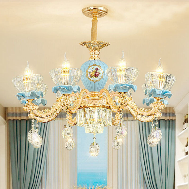 Klares Glasschüssel Kronleuchter hell modernistische Anhänger -Beleuchtung mit Kristalltropfen in Gold