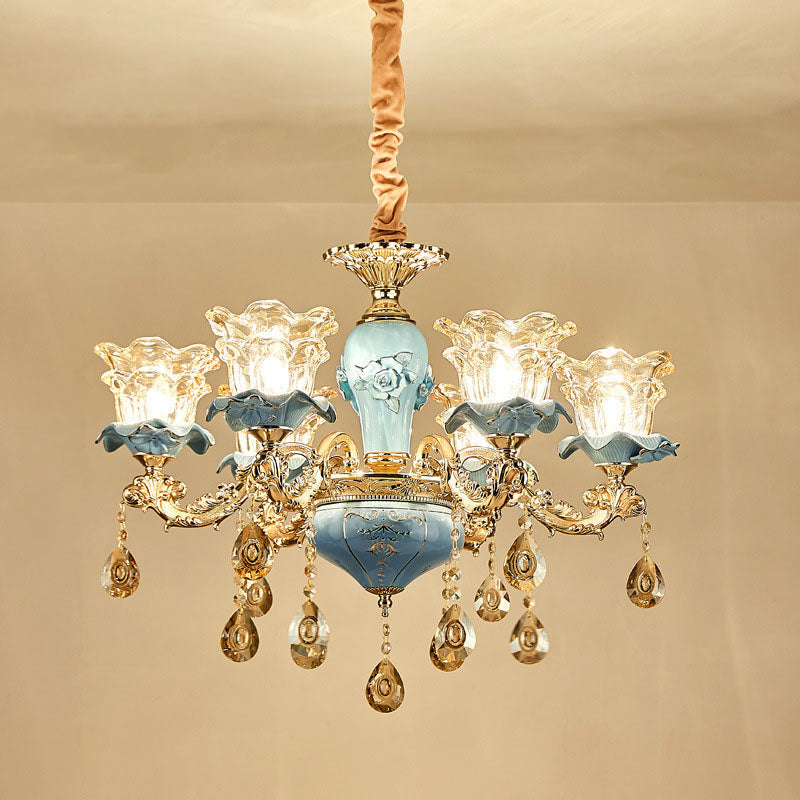 Blumenblasen klares Glas Kronleuchter Lampe Minimalist Gold Suspension Anhänger Licht für Wohnzimmer
