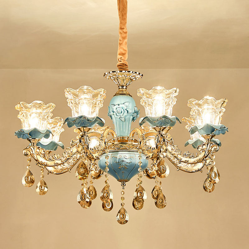 Blumenblasen klares Glas Kronleuchter Lampe Minimalist Gold Suspension Anhänger Licht für Wohnzimmer