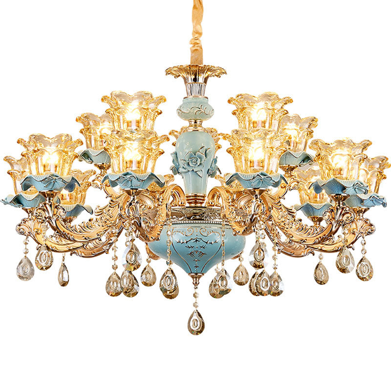 Blumenblasen klares Glas Kronleuchter Lampe Minimalist Gold Suspension Anhänger Licht für Wohnzimmer
