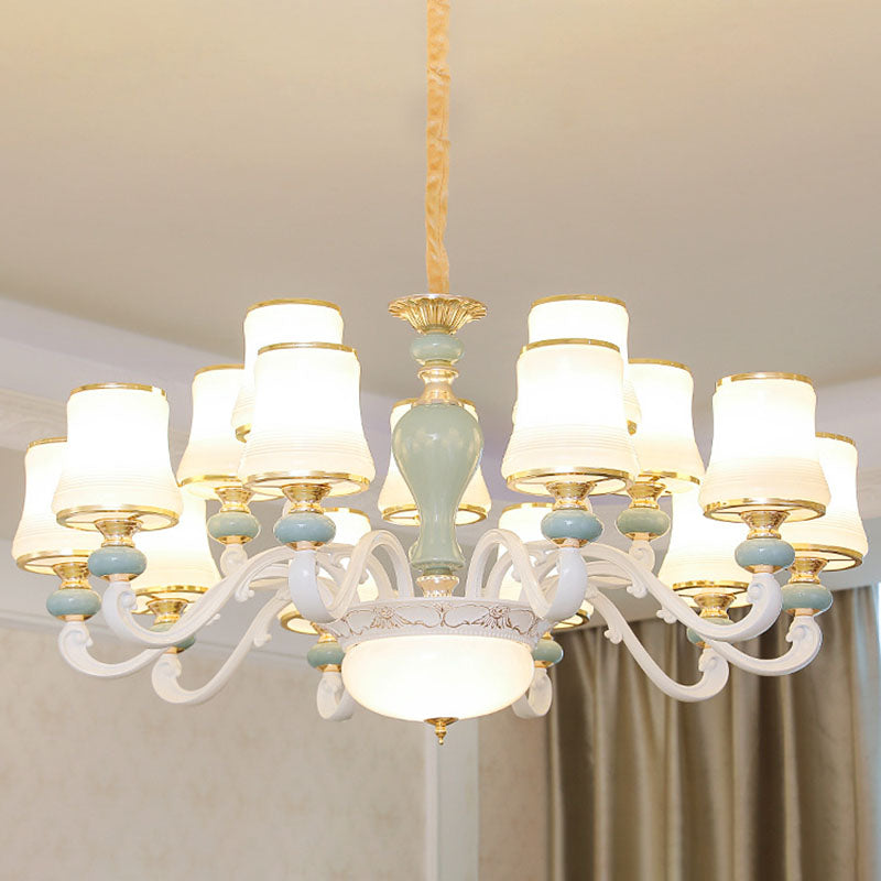 Opaline Glass Flared Chandelier Lamp Modernist Down Lighting Pendant in Light Blue